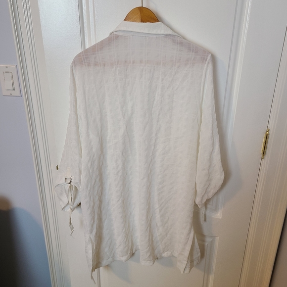 Cover Me - Sheer White Collared Button Front Swimsuit Coverup Size Large - Picture 6 of 6